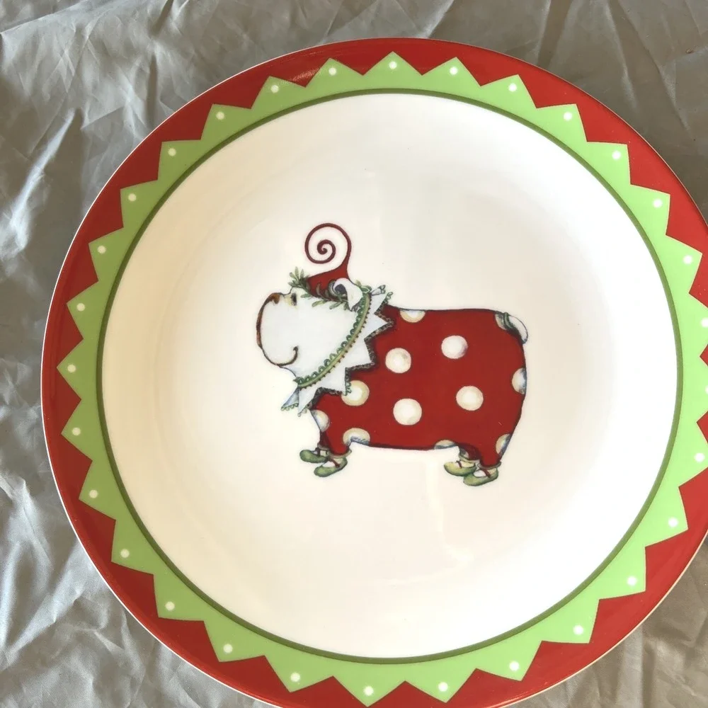 (2) Dept‎ 56 Patience Brewster Krinkles Christmas Dog W/ Purse Salad Plates New